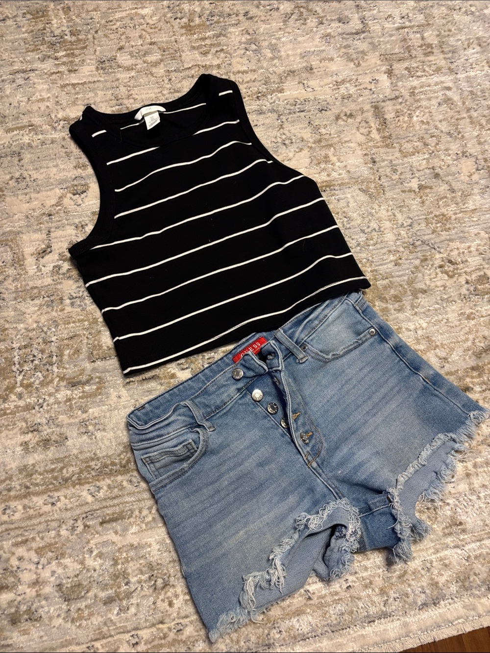 H&M Black and White Striped Cropped Tank